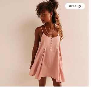 FREE PEOPLE Pick Me Up Pink Mini Dress NWOT sz medium cotton linen lined